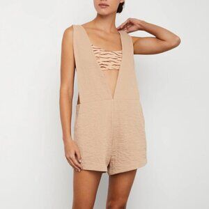 Onia Pull-On Crinkle-Gauze Sleeveless Romper/Swimsuit Cover-Up, Tan